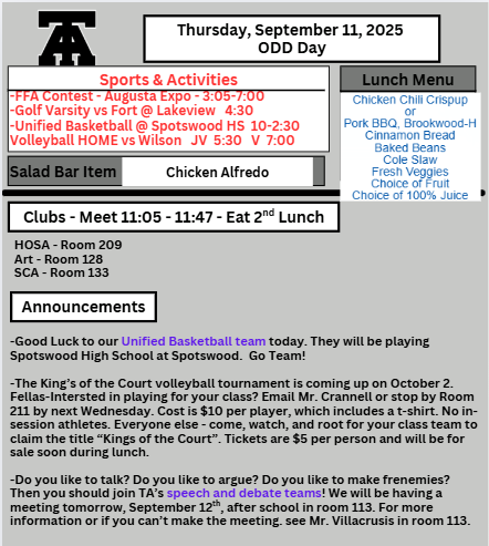 TAHS Daily Newsletter