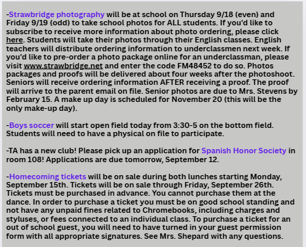 TAHS Daily Newsletter
