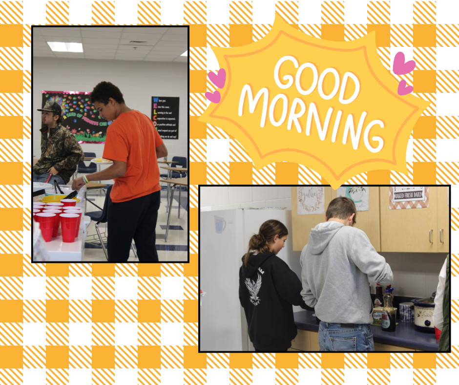 students getting food