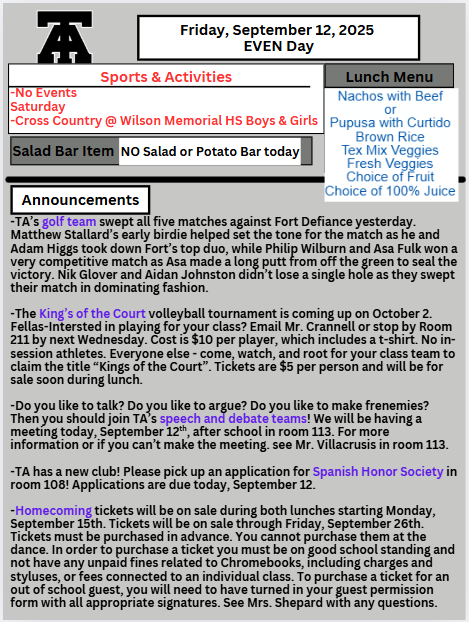 TAHS Daily Newsletter