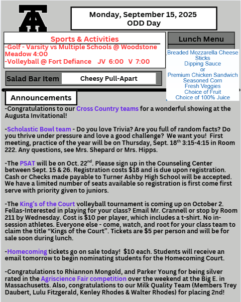 TAHS Daily Newsletter
