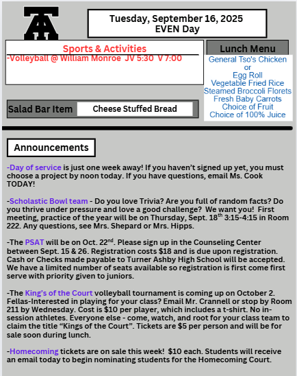 TAHS Daily Newsletter