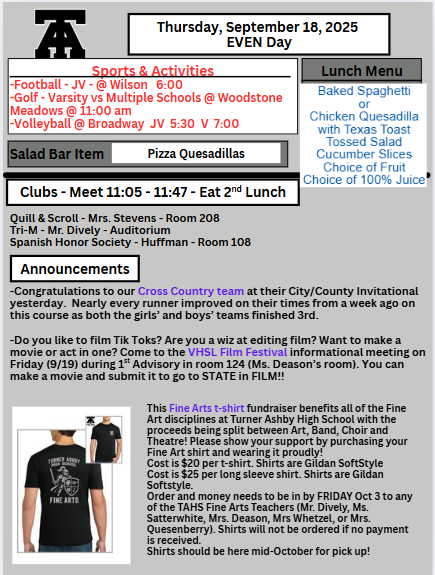 TAHS Daily Newsletter
