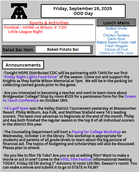TAHS Daily Newsletter