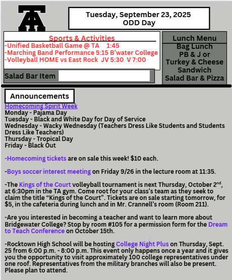 TAHS Daily Newsletter