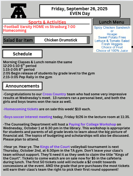 TAHS Daily Newsletter