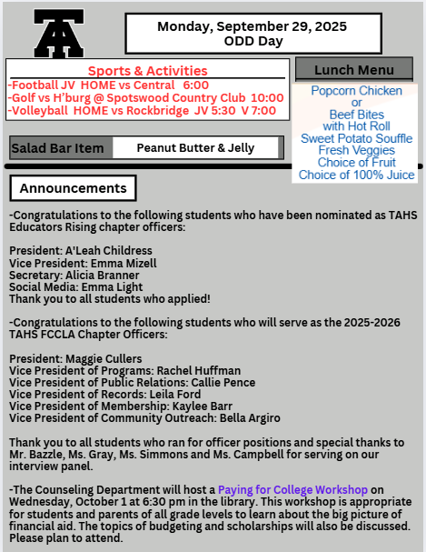TAHS Daily Newsletter