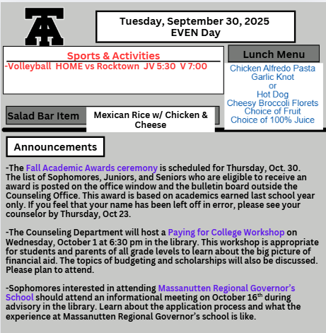 TAHS Daily Newsletter