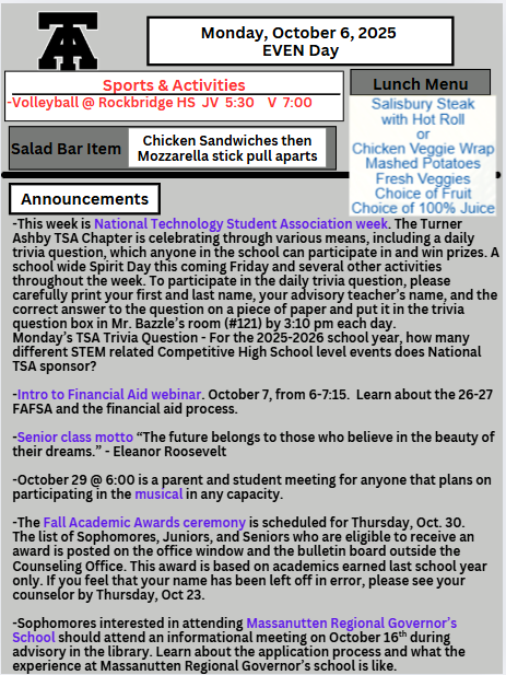 TAHS Daily Newsletter