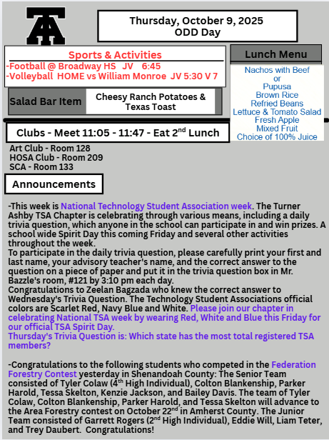 TAHS Daily Newsletter