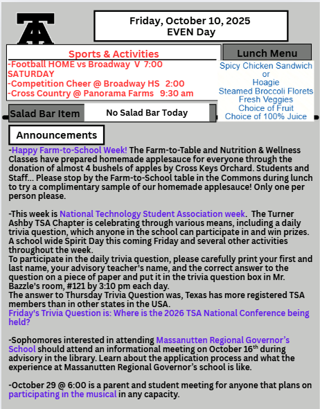 TAHS Daily Newsletter