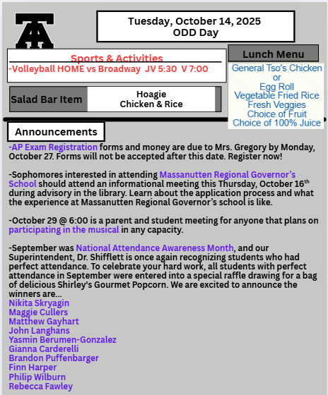 TAHS Daily Newsletter