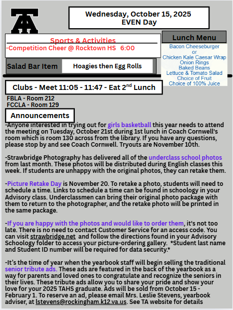 TAHS Daily Newsletter