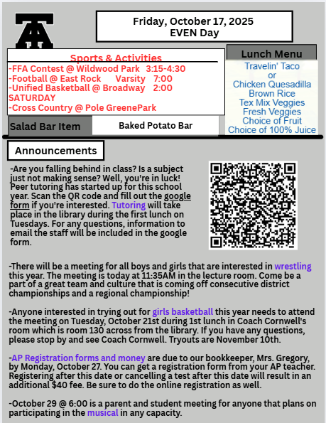 TAHS Daily Newsletter