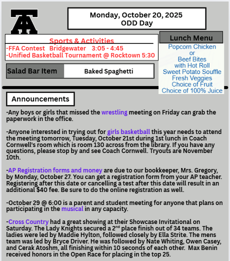 TAHS Daily Newsletter