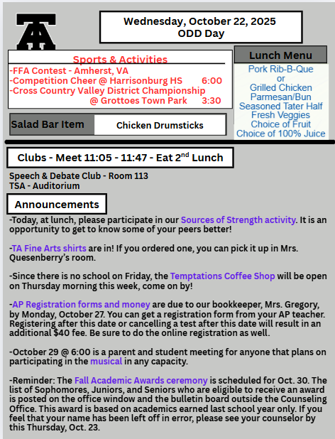 TAHS Daily Newsletter