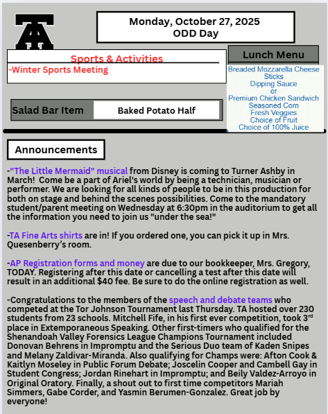 TAHS Daily Newsletter