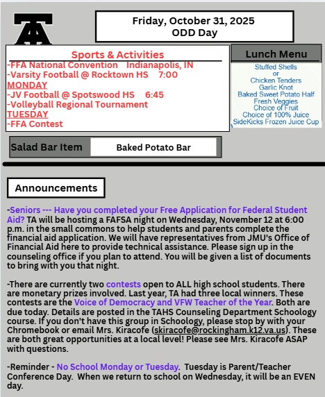 TAHS Daily Newsletter