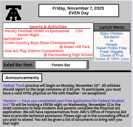 TAHS Daily Newsletter