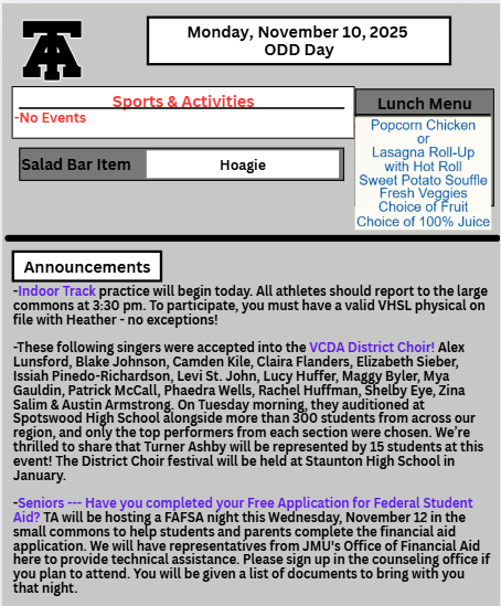 TAHS Daily Newsletter