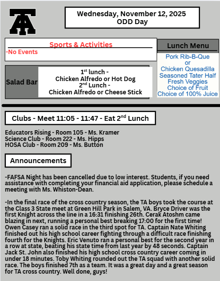 TAHS Daily Newsletter