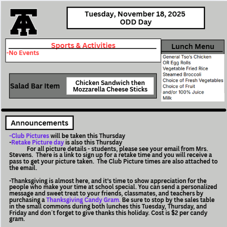 TAHS Daily Newsletter