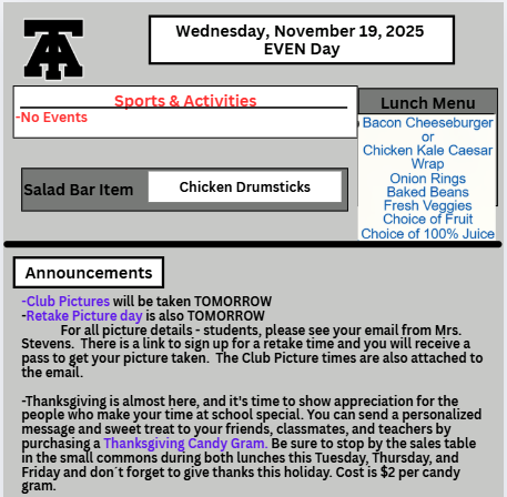 TAHS Daily Newsletter