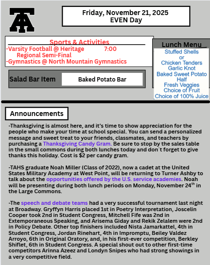 TAHS Daily Newsletter