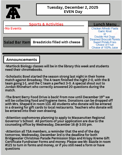 TAHS Daily Newsletter