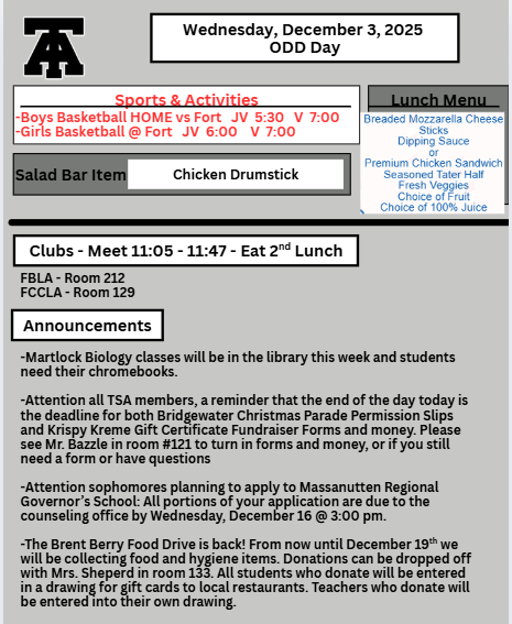 TAHS Daily Newsletter