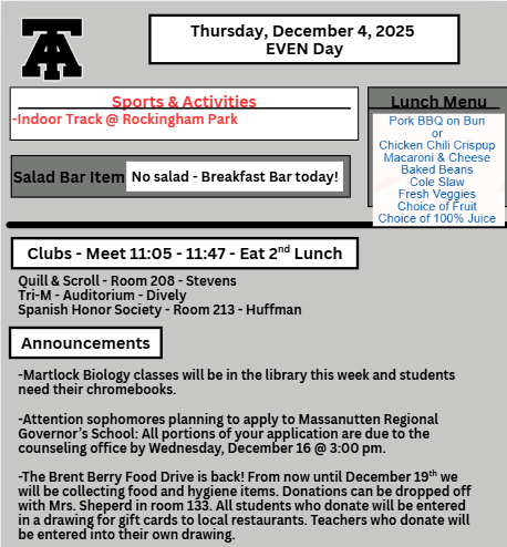 TAHS Daily Newsletter