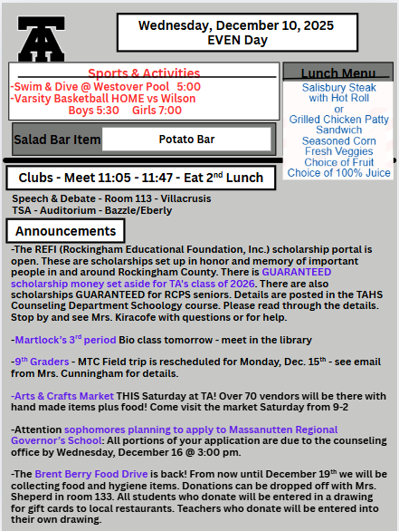 TAHS Daily Newsletter