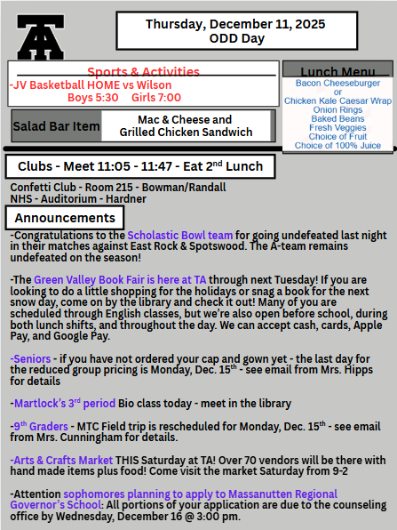 TAHS Daily Newsletter