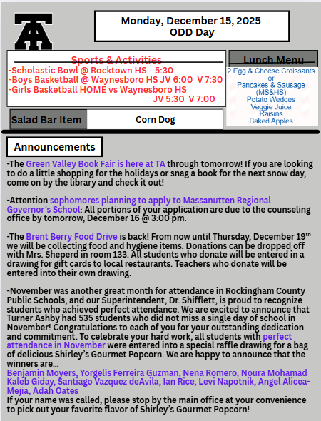 TAHS Daily Newsletter