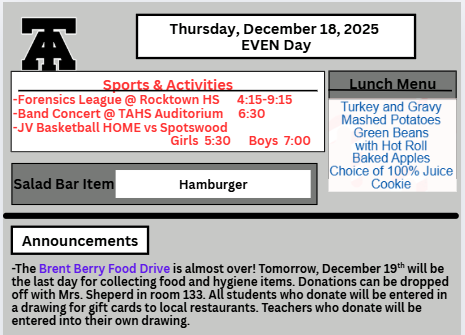 TAHS Daily Newsletter