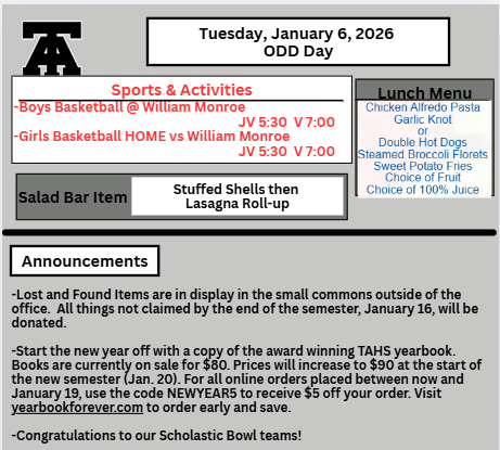 TAHS Daily Newsletter