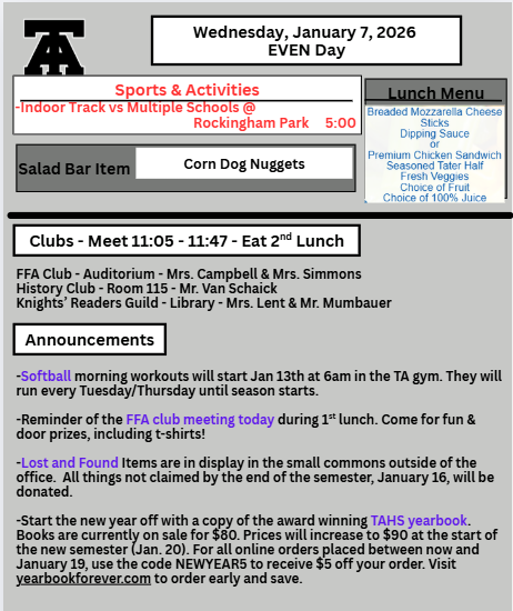 TAHS Daily Newsletter