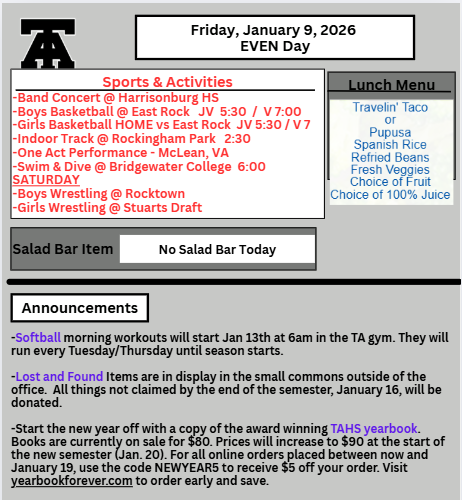 TAHS Daily Newsletter