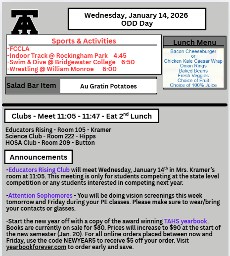 TAHS Daily Newsletter