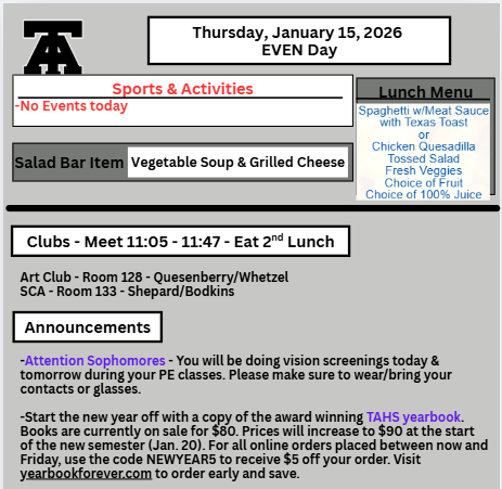 TAHS Daily Newsletter