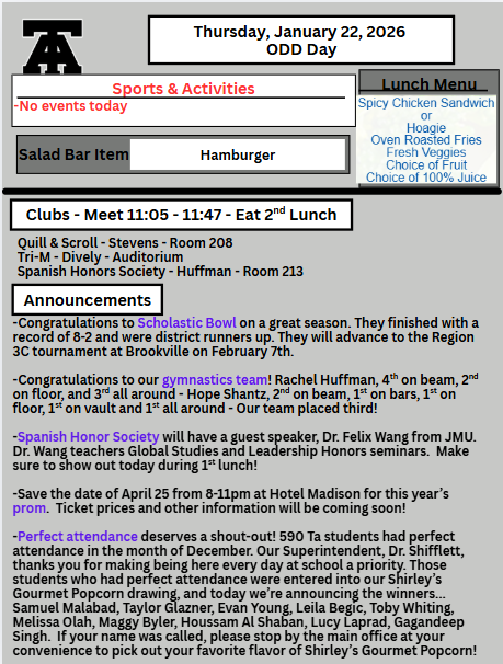 TAHS Daily Newsletter