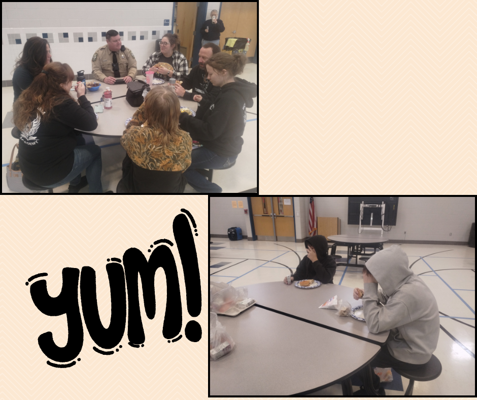 students and staff enjoying a meal together