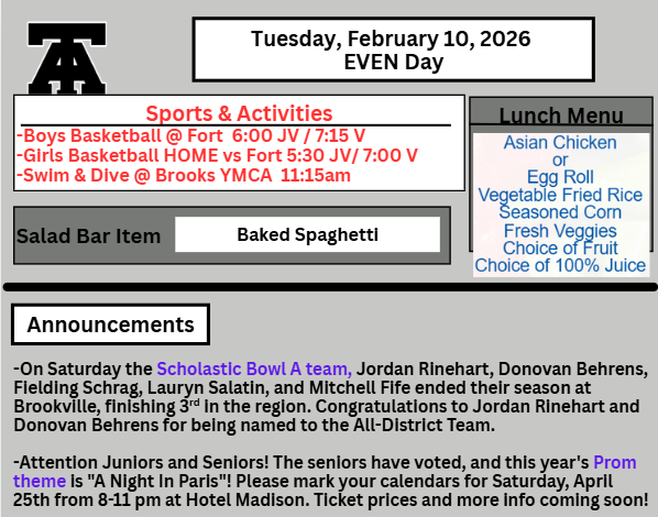 TAHS Daily Newsletter