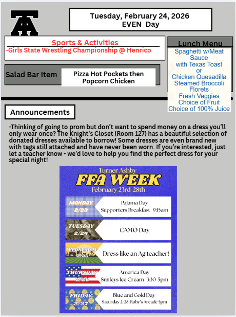 TAHS Daily Newsletter