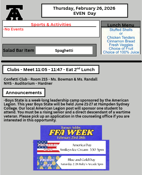 TAHS Daily Newsletter