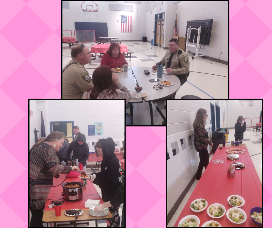 Students and staff eating