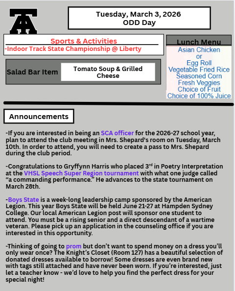 TAHS Daily Newsletter