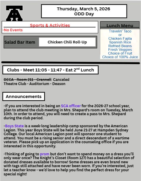 TAHS Daily Newsletter