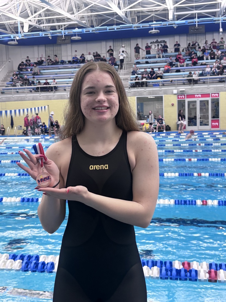 Alison Hooke with her VHSL medal for placing 5th in the State.