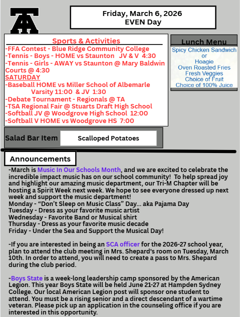 TAHS Daily Newsletter